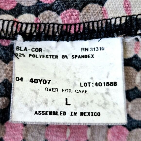 AB Studio Red Gold Black Faux Belt Polkadot Circles Blouse Italian Mob Wife Sz L - Picture 6 of 11